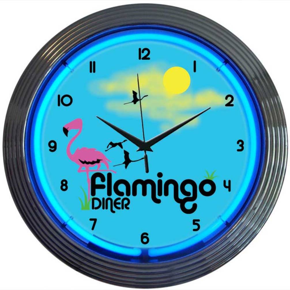 Flamingo Diner Neon Clock