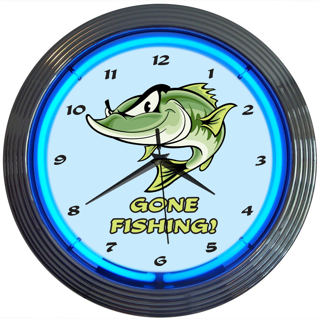 Gone Fishing Neon Clock